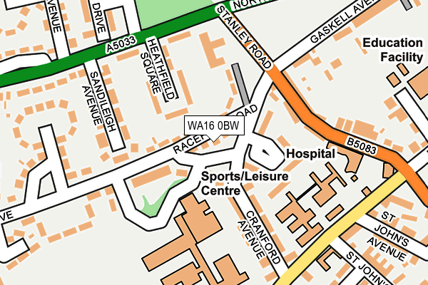 WA16 0BW map - OS OpenMap – Local (Ordnance Survey)