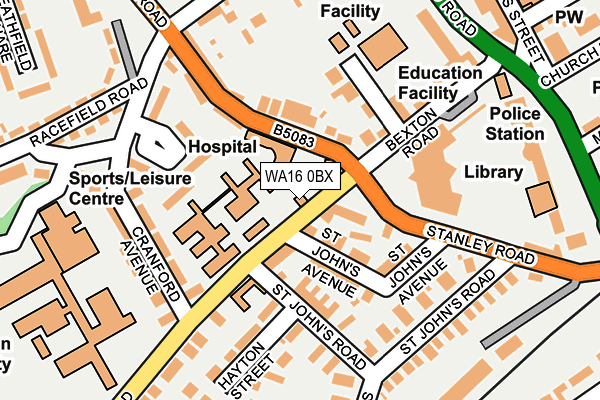 WA16 0BX map - OS OpenMap – Local (Ordnance Survey)