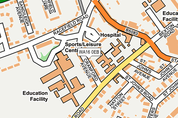 WA16 0EB map - OS OpenMap – Local (Ordnance Survey)