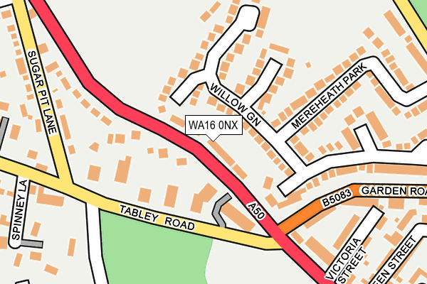 WA16 0NX map - OS OpenMap – Local (Ordnance Survey)