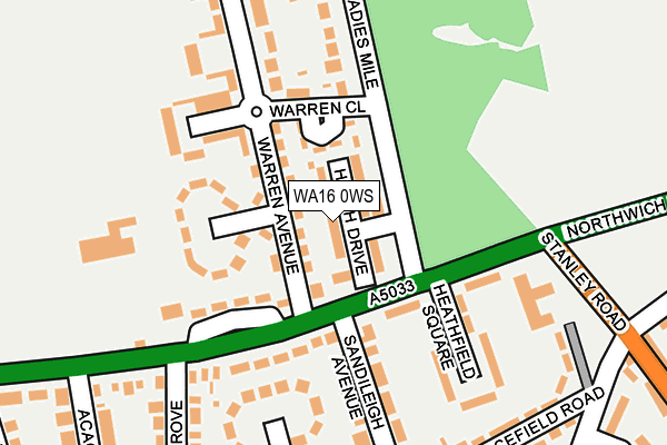 WA16 0WS map - OS OpenMap – Local (Ordnance Survey)