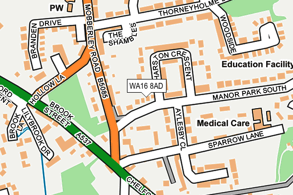 WA16 8AD map - OS OpenMap – Local (Ordnance Survey)