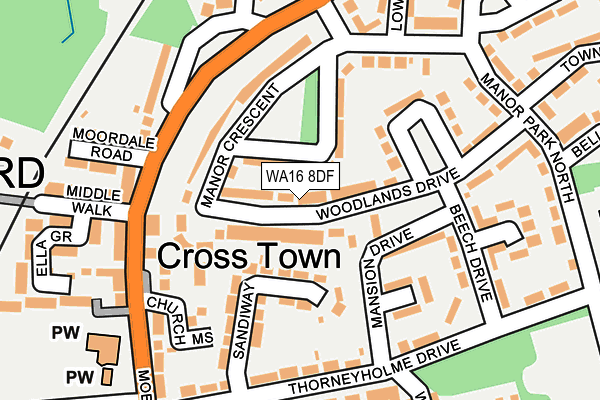 WA16 8DF map - OS OpenMap – Local (Ordnance Survey)