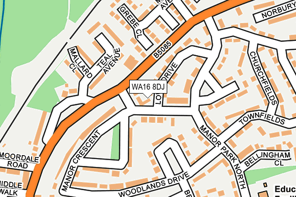 WA16 8DJ map - OS OpenMap – Local (Ordnance Survey)