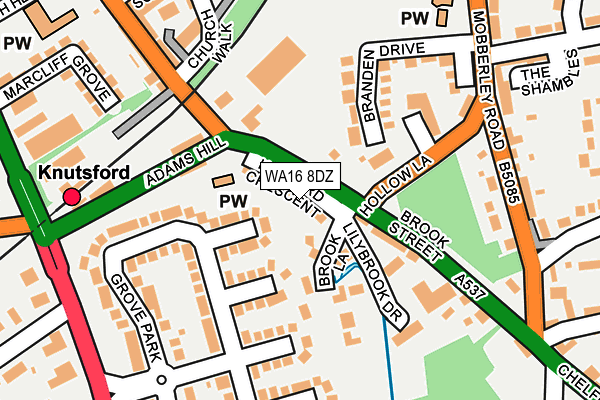 WA16 8DZ map - OS OpenMap – Local (Ordnance Survey)