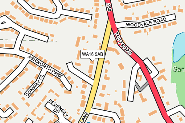 WA16 9AB map - OS OpenMap – Local (Ordnance Survey)
