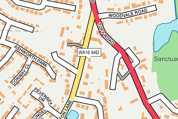 WA16 9AD map - OS OpenMap – Local (Ordnance Survey)