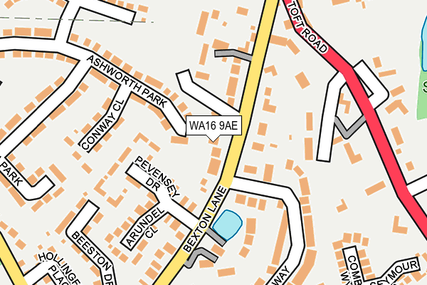 WA16 9AE map - OS OpenMap – Local (Ordnance Survey)