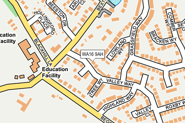 WA16 9AH map - OS OpenMap – Local (Ordnance Survey)