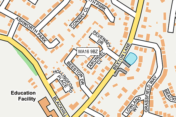 WA16 9BZ map - OS OpenMap – Local (Ordnance Survey)