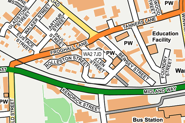 WA2 7JD map - OS OpenMap – Local (Ordnance Survey)