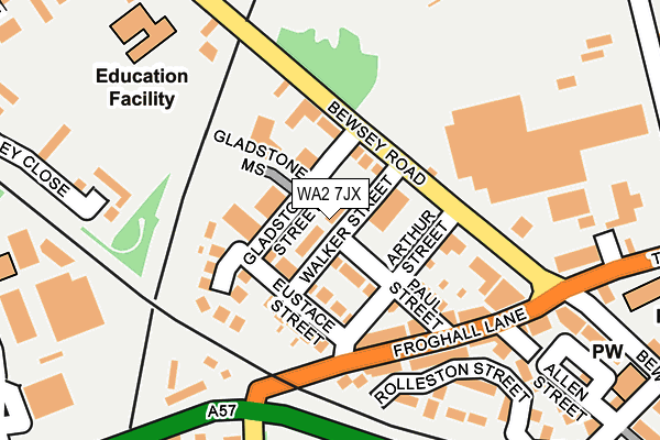 WA2 7JX map - OS OpenMap – Local (Ordnance Survey)