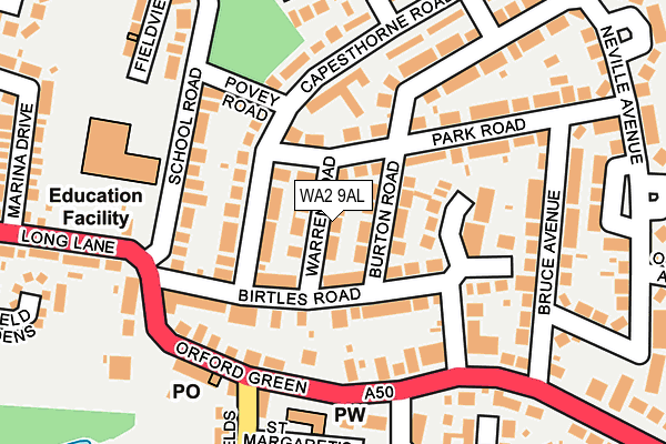 WA2 9AL map - OS OpenMap – Local (Ordnance Survey)