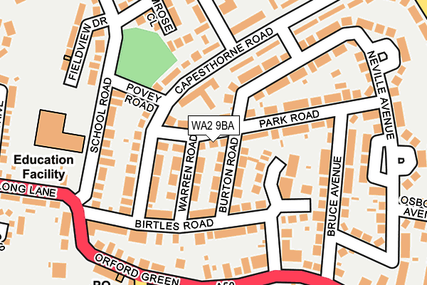 WA2 9BA map - OS OpenMap – Local (Ordnance Survey)