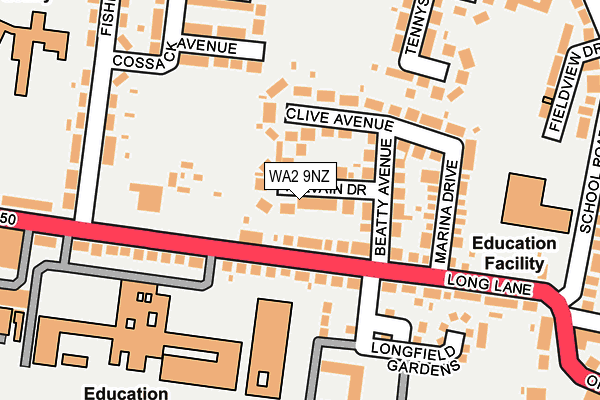 WA2 9NZ map - OS OpenMap – Local (Ordnance Survey)