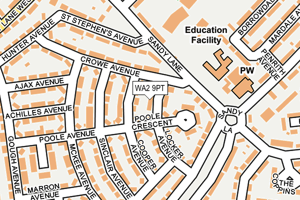 WA2 9PT map - OS OpenMap – Local (Ordnance Survey)
