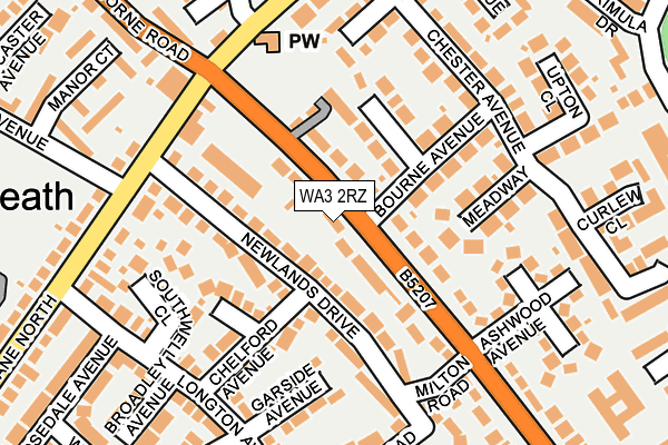 WA3 2RZ map - OS OpenMap – Local (Ordnance Survey)