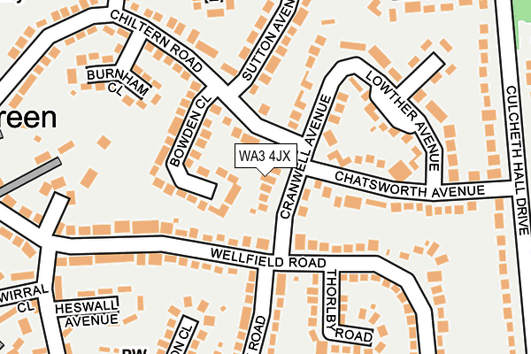 WA3 4JX map - OS OpenMap – Local (Ordnance Survey)
