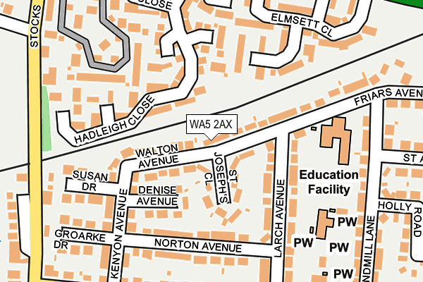 WA5 2AX map - OS OpenMap – Local (Ordnance Survey)