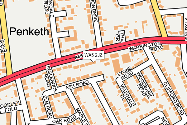WA5 2JZ map - OS OpenMap – Local (Ordnance Survey)