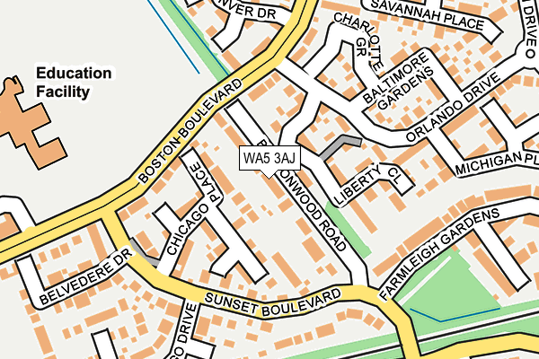 WA5 3AJ map - OS OpenMap – Local (Ordnance Survey)