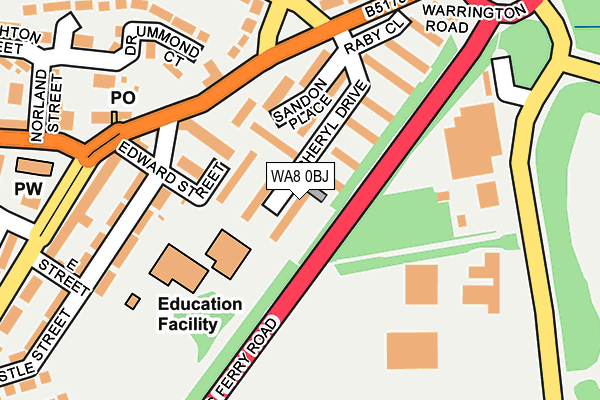 WA8 0BJ map - OS OpenMap – Local (Ordnance Survey)