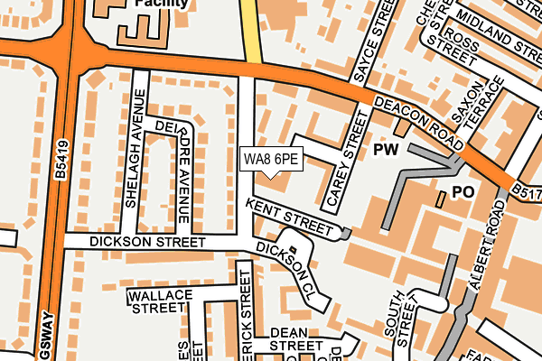 WA8 6PE map - OS OpenMap – Local (Ordnance Survey)