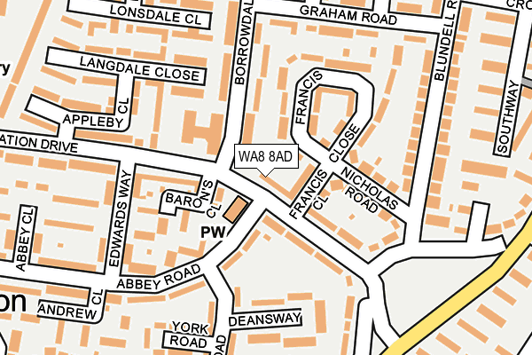 WA8 8AD map - OS OpenMap – Local (Ordnance Survey)