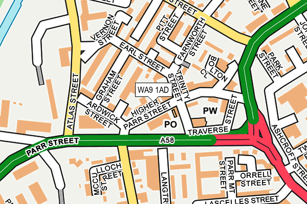 WA9 1AD map - OS OpenMap – Local (Ordnance Survey)