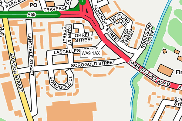 WA9 1AX map - OS OpenMap – Local (Ordnance Survey)