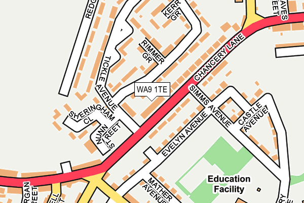 WA9 1TE map - OS OpenMap – Local (Ordnance Survey)