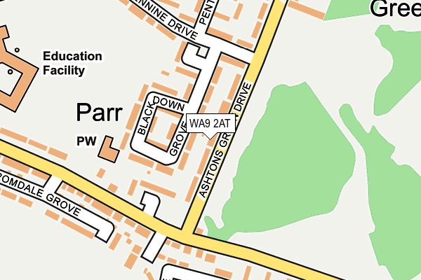 WA9 2AT map - OS OpenMap – Local (Ordnance Survey)