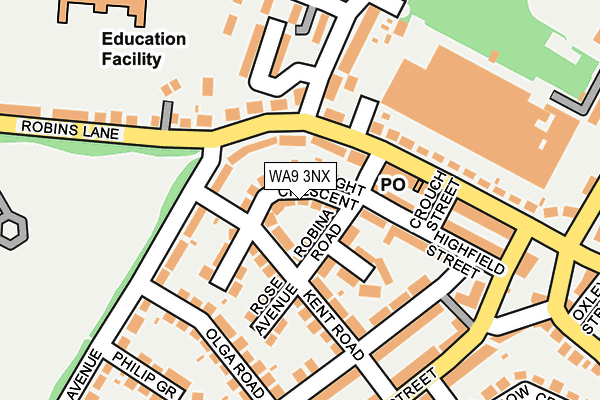 WA9 3NX map - OS OpenMap – Local (Ordnance Survey)