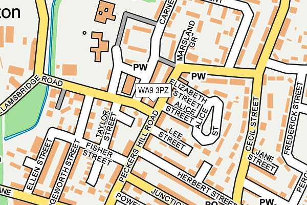WA9 3PZ map - OS OpenMap – Local (Ordnance Survey)