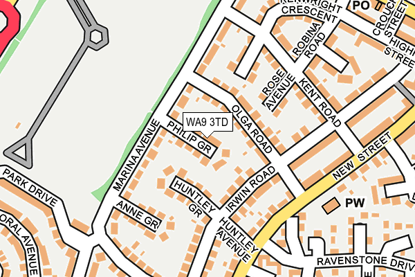 WA9 3TD map - OS OpenMap – Local (Ordnance Survey)