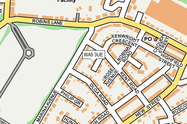 WA9 3UE map - OS OpenMap – Local (Ordnance Survey)