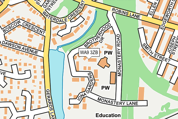 WA9 3ZB map - OS OpenMap – Local (Ordnance Survey)