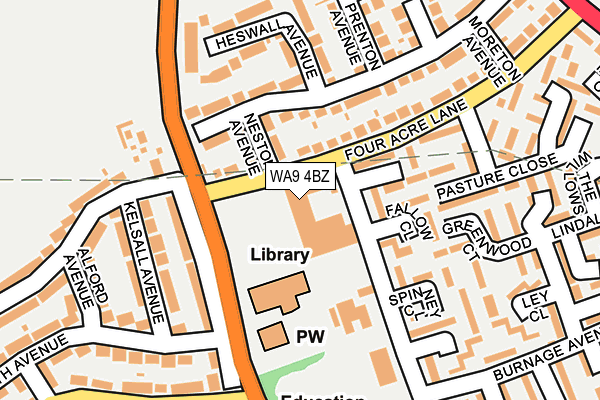 WA9 4BZ map - OS OpenMap – Local (Ordnance Survey)