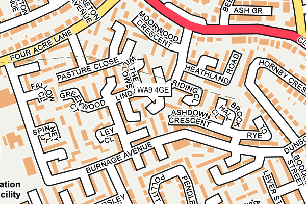 WA9 4GE map - OS OpenMap – Local (Ordnance Survey)
