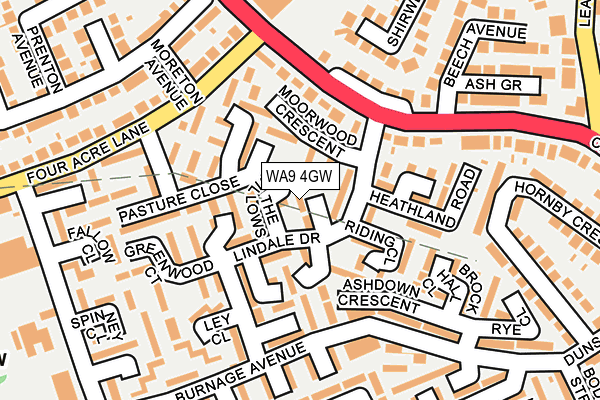 WA9 4GW map - OS OpenMap – Local (Ordnance Survey)