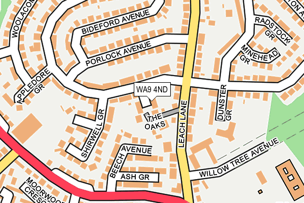 WA9 4ND map - OS OpenMap – Local (Ordnance Survey)