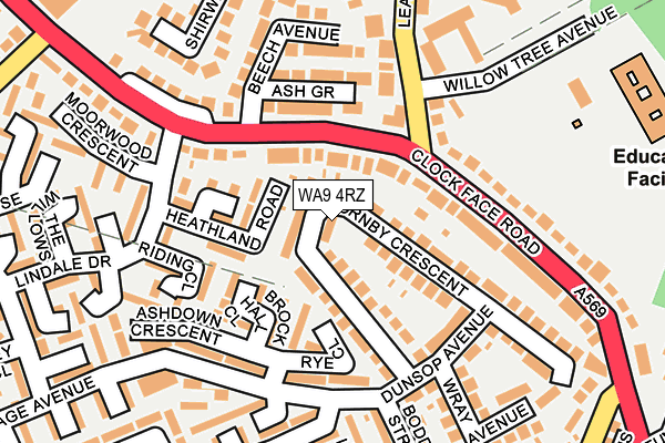 WA9 4RZ map - OS OpenMap – Local (Ordnance Survey)