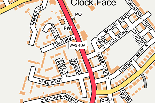 WA9 4UA map - OS OpenMap – Local (Ordnance Survey)