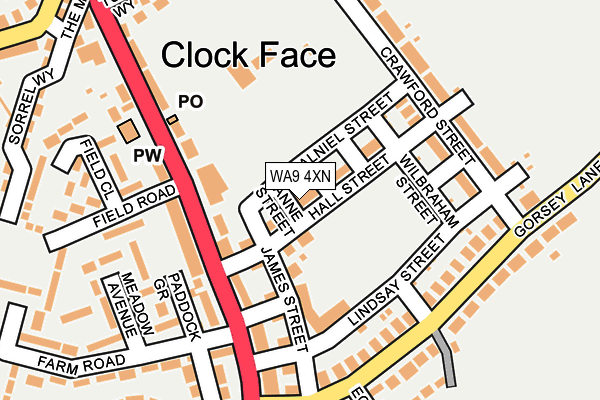 WA9 4XN map - OS OpenMap – Local (Ordnance Survey)
