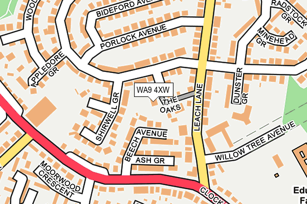 WA9 4XW map - OS OpenMap – Local (Ordnance Survey)
