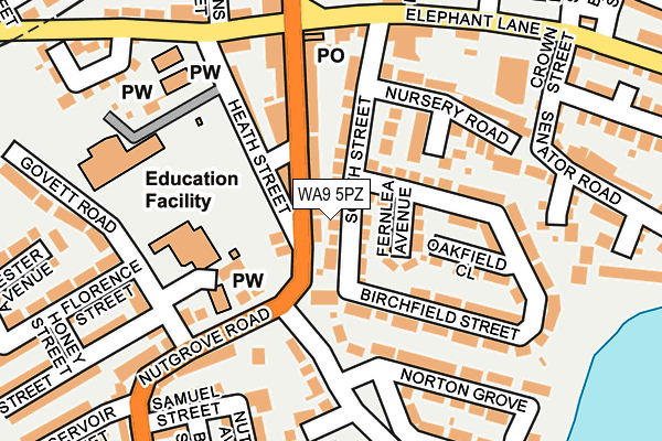 WA9 5PZ map - OS OpenMap – Local (Ordnance Survey)