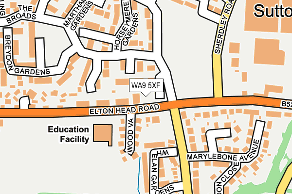 WA9 5XF map - OS OpenMap – Local (Ordnance Survey)