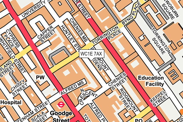 WC1E 7AX map - OS OpenMap – Local (Ordnance Survey)