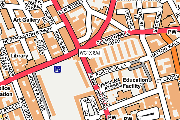 WC1X 8AJ map - OS OpenMap – Local (Ordnance Survey)