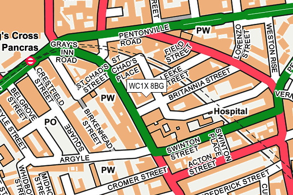 WC1X 8BG map - OS OpenMap – Local (Ordnance Survey)